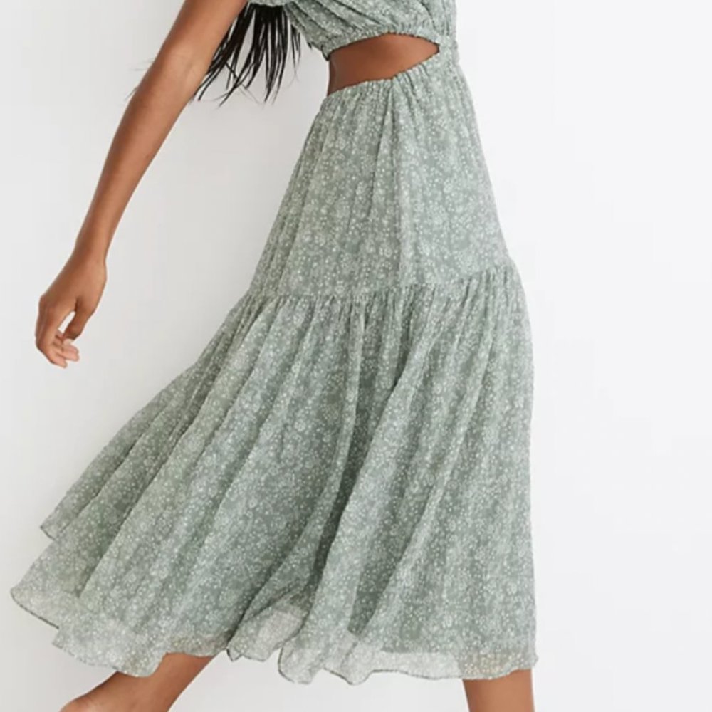 Madewell Seersucker Puff-Sleeve Cutout Midi Dress in Piazza Floral